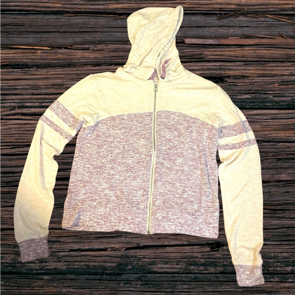 Unbranded Purple Ivory Hoodie sweater front zip size medium polka dot drawstring - Picture 2 of 14